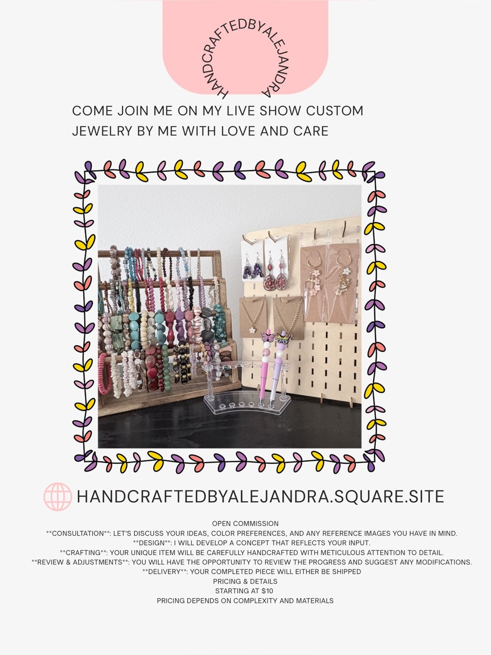 Come join me on my Live show Custom jewelry by me with love and care